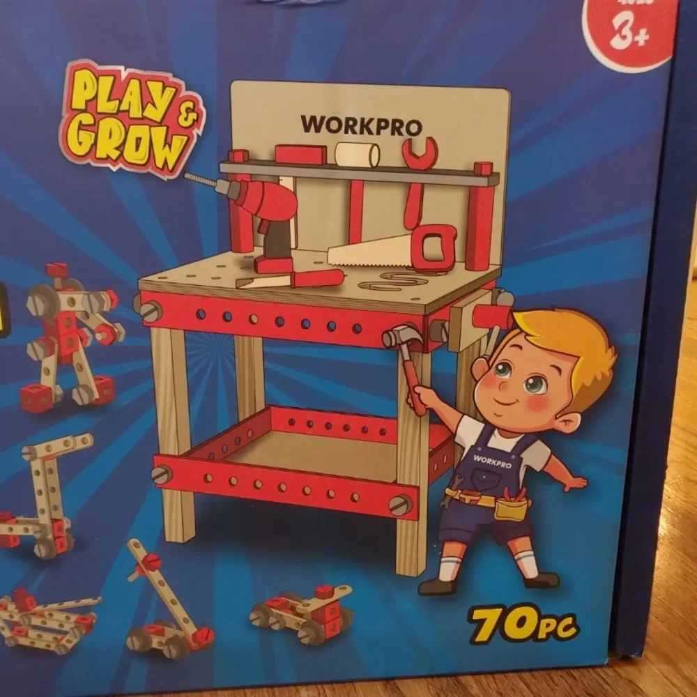 NEW (open box) WORKPRO Wooden Workbench Kit Kids Tool Bench 70PC Building Set